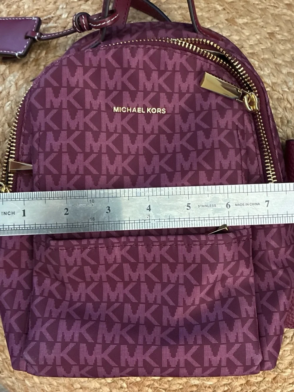 Michael Kors Burgundy MK Logo Backpack with Matching Wallet